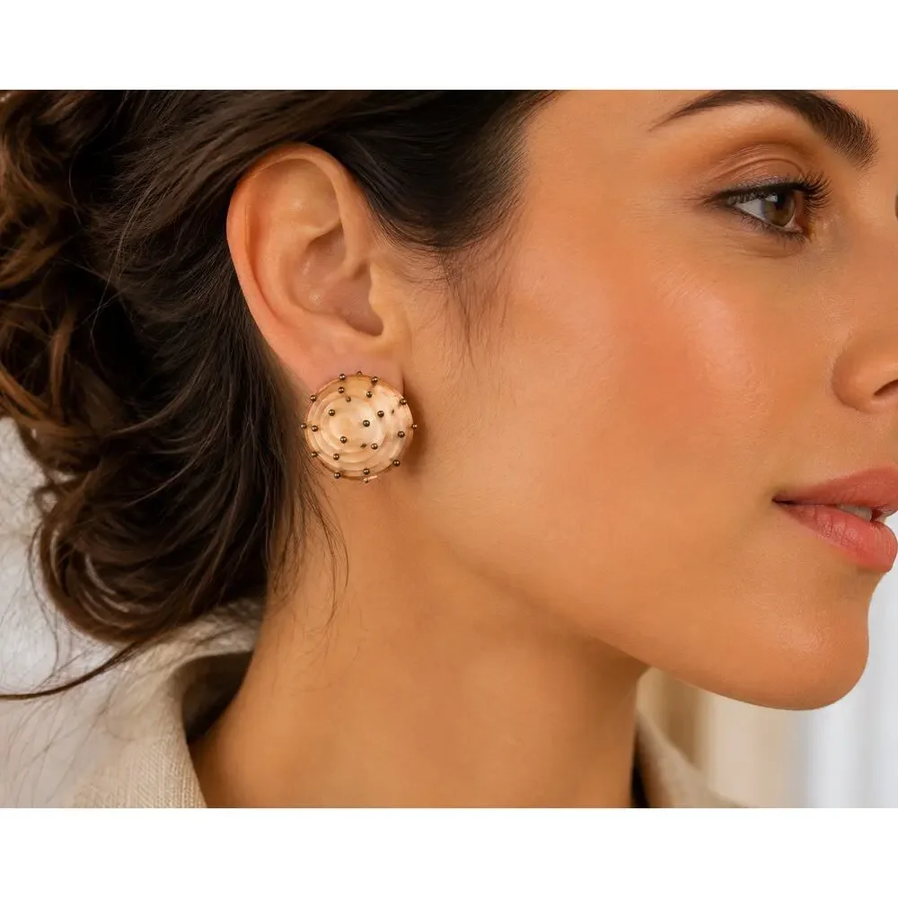 Vintage Alexis Bittar Modernist Studded Dome Resin Clip On Earrings Signed 1